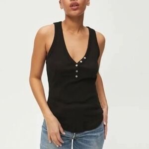 Michael Stars Luna Henley Tank Top Sz Large 100% Cotton